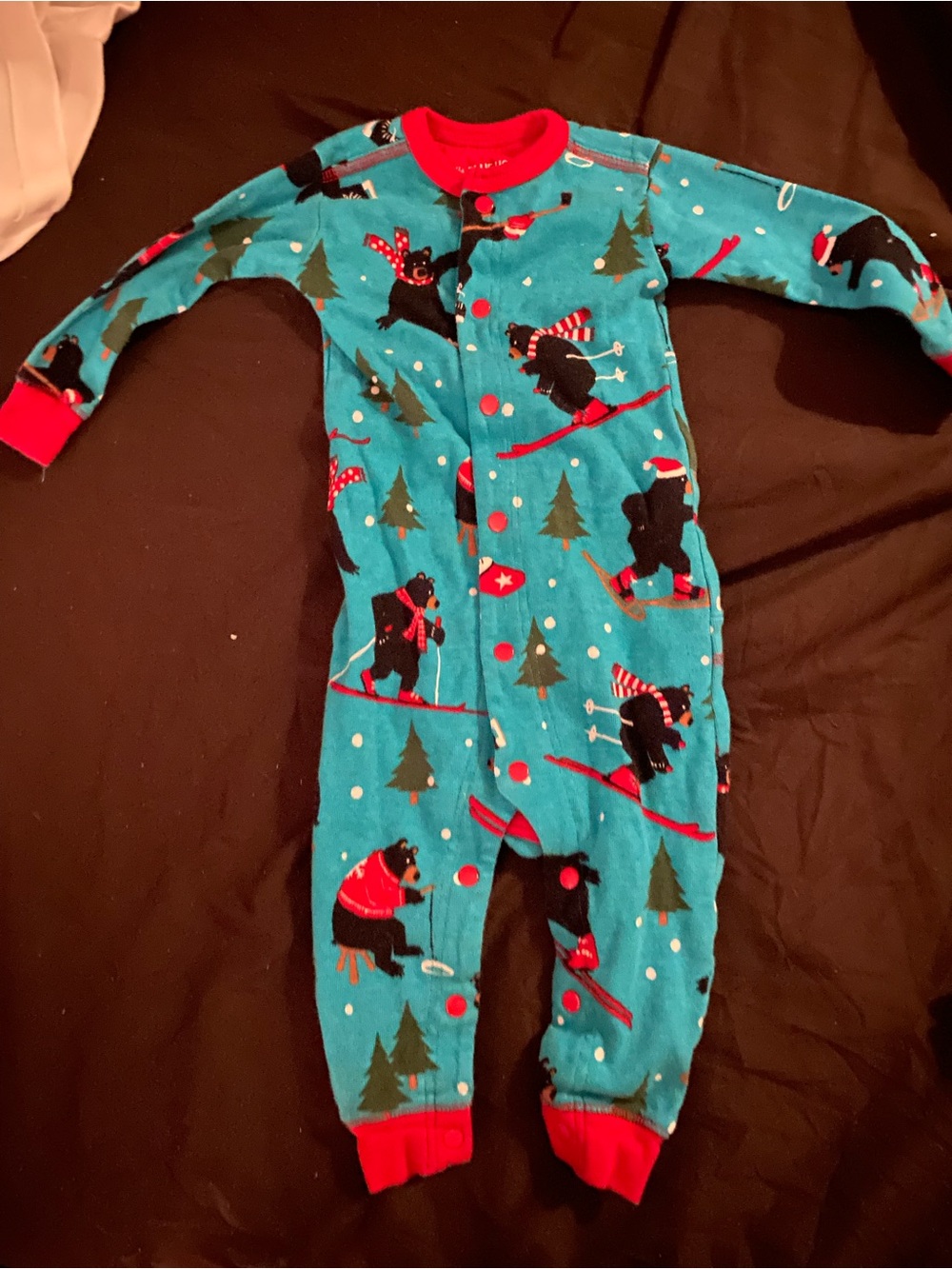 Blue Bear Ski Print Footless One-Piece Pajama